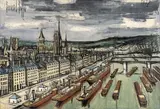 Bernard Buffet, Rouen. Bateaux de commerce et péniches, 1972, Oil on canvas
