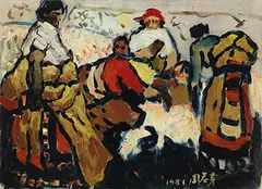 Zhou Chunya, Sheepshearing, 1981, Oil on paper