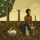 Masaru Shichinohe, Sitting on a Box, 2000, Acrylic on board
