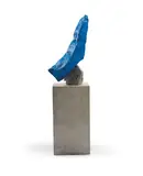 Silver Blue Mountain by Ugo Rondinone, 2015, Painted stone, stainless steel, artist’s pedestal (unique piece), sold Nov 2025