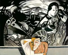 Hwang Jyi, A Man in Front of a Black and White Portrait, 1995-1996, Oil on canvas