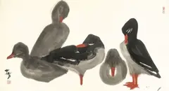 Muscovy Ducks by Shiy De-jinn, c. 1979, Mounted scroll, ink and color on paper, sold Dec 2013