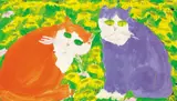 Walasse Ting, Orange Cat, Blue Cat, 1999, Acrylic on paper