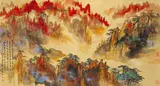Liu Haisu, Golden Landscape, 1983, Ink and color and gold paper