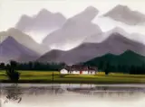 Tranquil Village by Shiy De-jinn, 1976, Watercolor on paper, sold Jun 2007