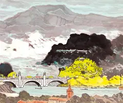 Ma Pai-sui, Chungshan Bridge, Taipei, 1979, Ink and color on paper