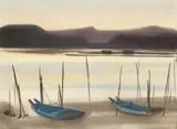 Shiy De-jinn, Two Boats over Tamsui River, 1980, Watercolor on paper