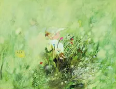 Tomoko Nagai, Think of That Record Jacket, 2020, Watercolor, pencil, color pencil, ink, pastel on paper mounted on panel