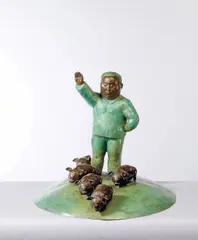 Qu Guangci, Pig Farmer, 2006, Bronze sculpture, edition no. 3/7
