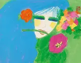 Beauty Holding Flower in Mouth by Walasse Ting, Acrylic on paper, sold Jun 2017