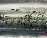 Reeds and Wild Geese by Lin Fengmian, 1970-1978, Ink and color on paper, sold Jun 2006