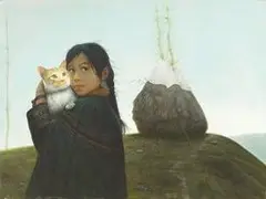 Luo Zhongli, Girl and Cat, 1989, Oil on canvas