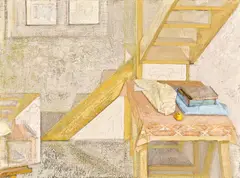 Nature morte sous escalier (Still Life Under Stairs) by Taï Hoi-Ying, 1985-1986, Tempera and oil on canvas, mounted onto board, sold Jun 2010
