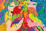 Bird & Girl by Walasse Ting, 1999, Acrylic on canvas, sold Dec 2017