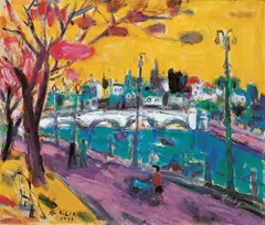 Liāu Kè-chhun, The River Bank Scenery, 1971, Oil on canvas