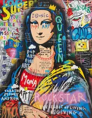Robot Mona by Jisbar, 2022, Mixed media on canvas, sold Jun 2024