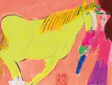 Lady with Parrot and Horse by Walasse Ting, Acrylic on rice paper, sold Dec 2017