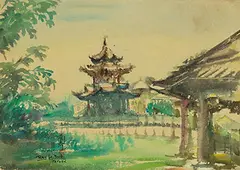 A Gazebo by Ran In-ting, Watercolor on paper, sold Jun 2015