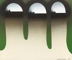 One Two Three Like White Light is Out by Sadamasa Motonaga, 1993, Synthetic resin paint, acrylic on canvas, sold Dec 2023