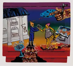 Yuree Kensaku, Same Old Story & Ungrateful Creature, 2006, Spray paint, acrylic, oil, collage & putty, wire, bronze and painted chair