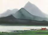 Shiy De-jinn, Boats by the Riverbank, 1979, Watercolor on paper