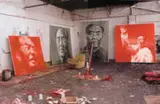 Yan Pei-ming, MAO-Soleil rouge (diptych), 1992, Oil on canvas