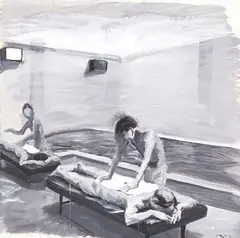 Liu Xiaodong, Boys in the Bathhouse No. 5, 2000, Acrylic on paper mounted onto canvas