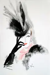 René Gruau, Portrait d'élégante (Countess with Hat), 1936, Gouache and ink on paper
