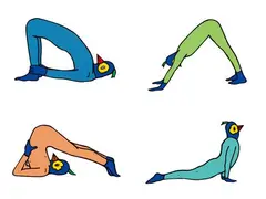 Parrot Yoga- Bridge ; Down Dog; Plough ; Upward-Facing Dog  (a set of 4) by Chang Teng-Yuan, 2021, Acrylic on  wood, sold Dec 2022
