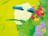 Walasse Ting, Blonde Woman with Flowers in Mouth, Acrylic on ricepaper