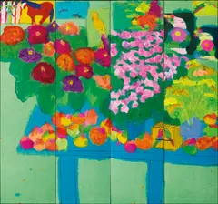 Walasse Ting, Picnic (quadriptych), 1980, Acrylic on rice paper