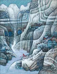 Heshi Yu, Huangshan Series - Fishing Alone by the Creek, 1993, Acrylic on canvas