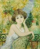 Bernard Charoy, Lady in the Garden, 1988, Oil on canvas