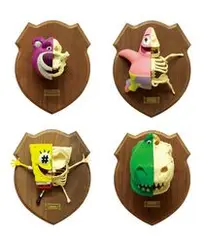 Kea Tsai, Urban Hunting - Lots-O’-Huggin’ Bear; Patrick Star; SpongeBob; Rex (a set of 4), 2011; 2012; 2012; 2014, Hi-cast and walnut wood 6/15