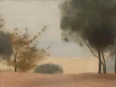Clarice Beckett, The Yellow Bush, oil on canvas on board