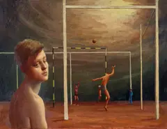 Jeffrey Smart, Ball Game 1954, 1954, oil on composition board