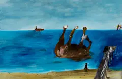 Sidney Nolan, Horse Rolling on the Beach (St. Kilda) (1945), 1945, enamel paint on composition board