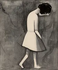 Charles Blackman, Girl Playing 1961, 1961, charcoal, ink and acetate on paper on board