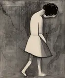 Charles Blackman, Girl Playing 1961, 1961, charcoal, ink and acetate on paper on board