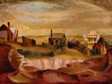 Donald Friend, Houses on Big Oakey 1948, 1948, oil on canvas on board