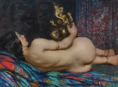 Janet Agnes Cumbrae Stewart, (Reclining Nude and Elephant) 1925, 1925, pastel on paper