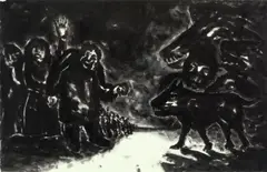 Peter Booth, Drawing 1979 (Dogs Attacking Crowd) 1979, 1979, gouache on paper