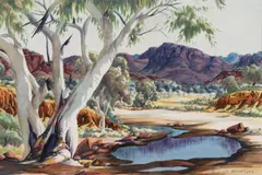 Albert Namatjira, Afternoon Finke River, Glen Helen (1957), 1957, watercolour over pencil on paper