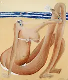 Brett Whiteley, Woman on the Beach Reading an Art Catalogue 1980, 1980, oil, photograph and glass eye on canvas