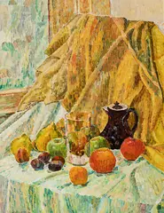 Grace Cossington Smith, Drapery and Fruit in the Window 1946, 1946, oil on hardboard