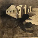 Charles Blackman, A Brisbane Dream 1963, 1963, charcoal on paper on composition board