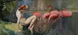 Sydney Long, Flamingoes 1920, 1920, watercolour on paper