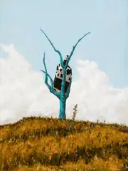 John Kelly, Cow Up a Tree @ South Reen (Autumn) 2021, 2021, oil on canvas