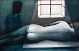 Charles Blackman, Moonlight Watcher III (Reflections in a Golden Eye) 1966, 1966, oil on paper on board