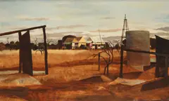 Outback Homestead, North Queensland (1966) by Ray Crooke, 1966, oil on composition board, sold Apr 2026